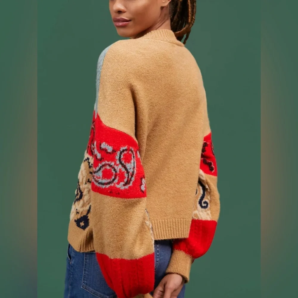 Anthropologie Rachael Patchwork Knit Sweater Size Medium - Picture 2 of 15